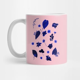 Blue Floral Pressed Flower and Leaf Pattern Mug